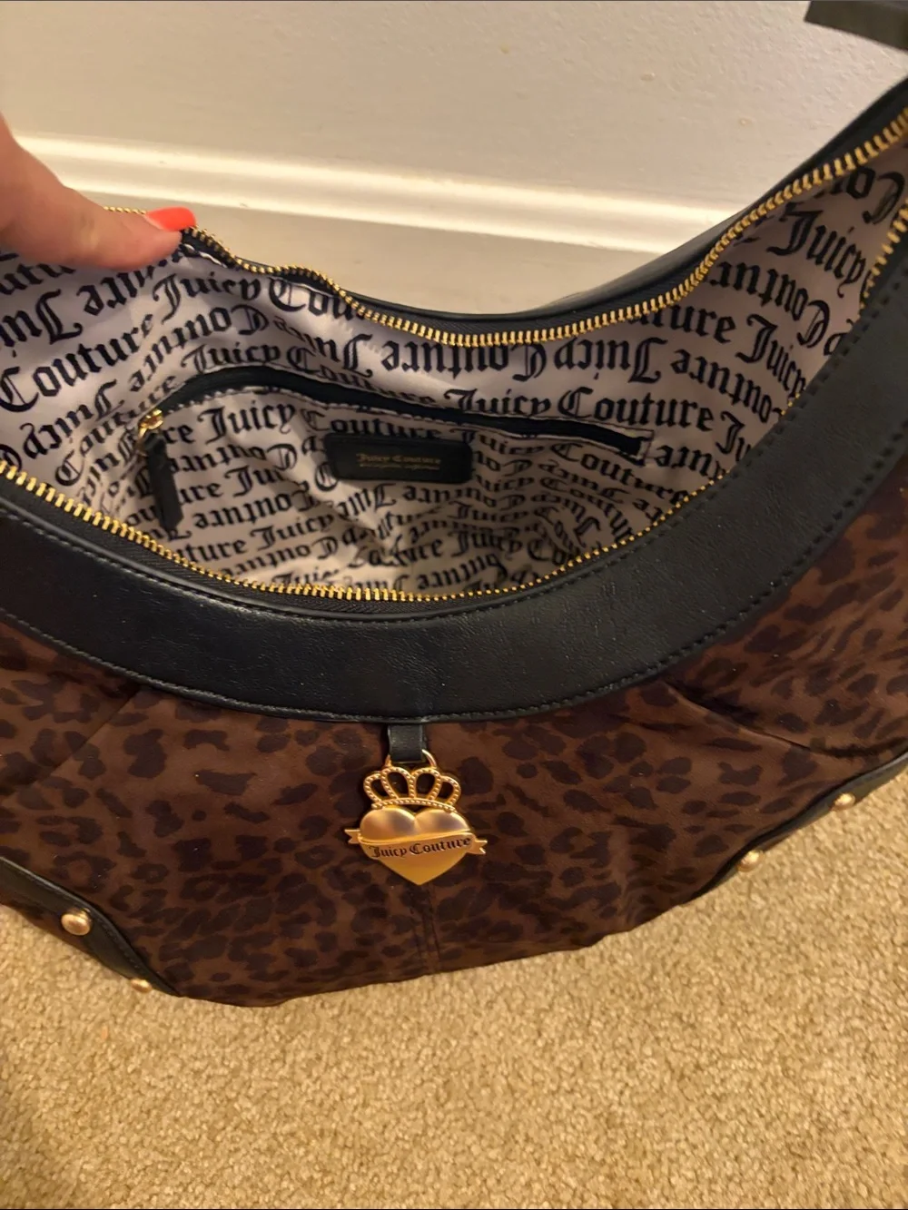 Juicy Couture Brown Leopard Print Hobo with Black Trim